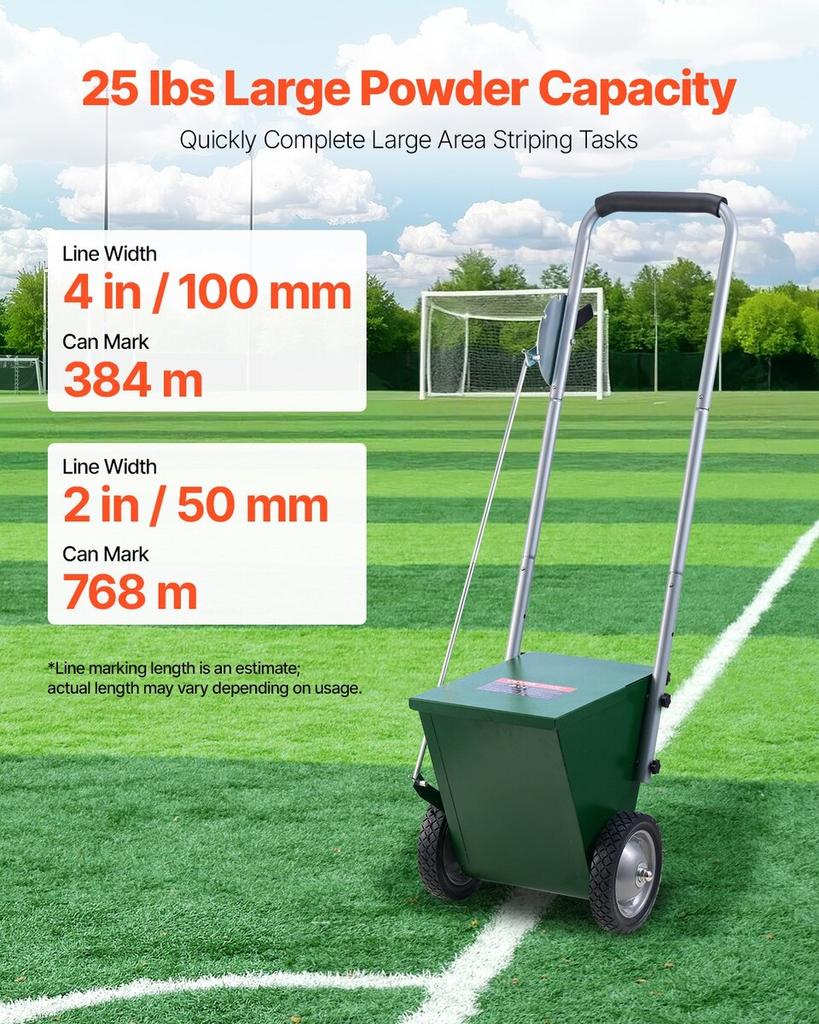 Dry Line Marker 2-Wheel 2 or 4 In Lines Heavy Duty Steel Chalker 25 Lbs