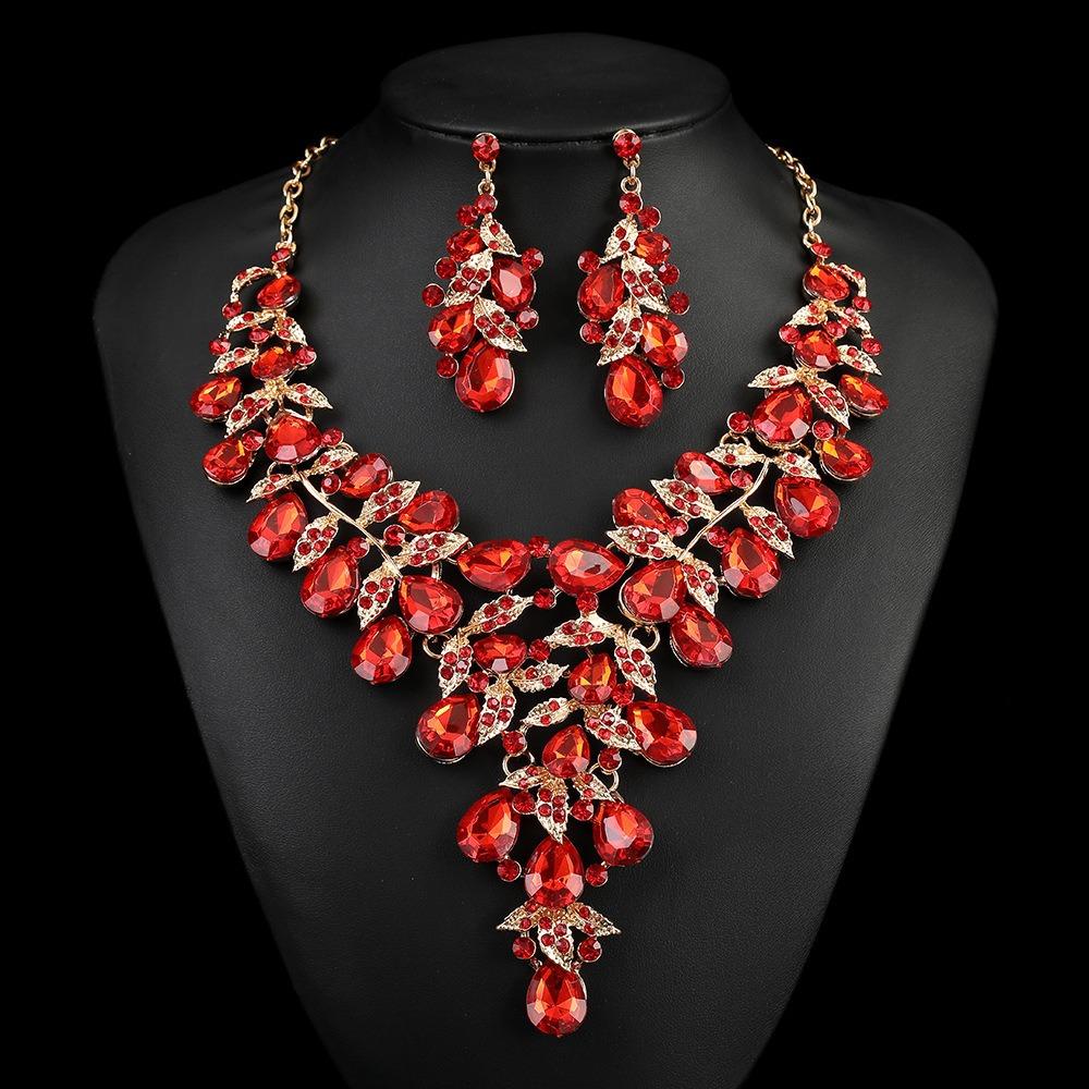 Exaggerated Rhinestone Necklace Earrings Set Women'S Dress Banquet Accessories