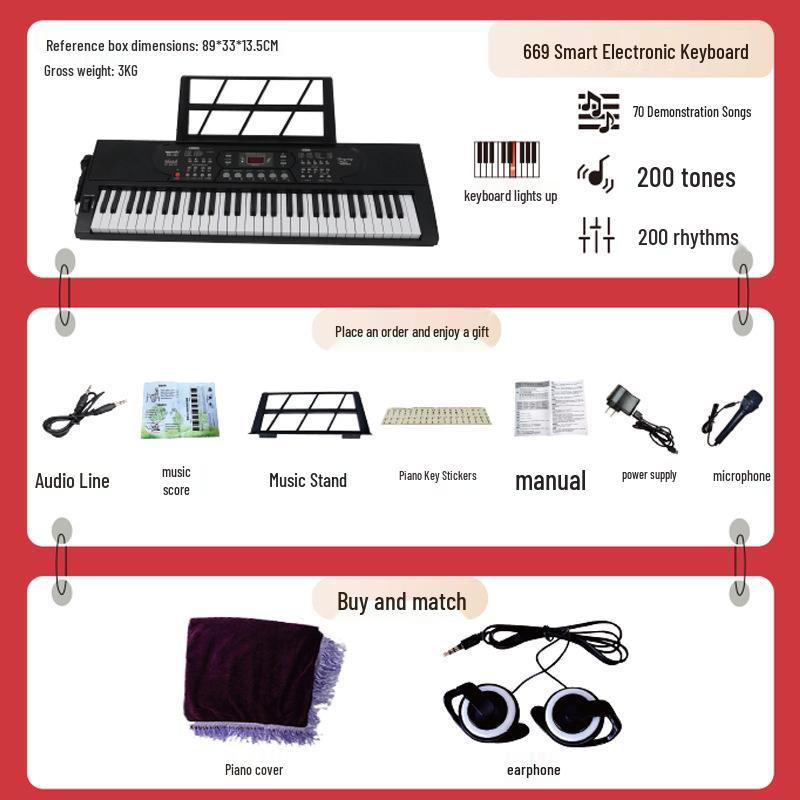 Portable 61-Key Electronic Keyboard for Beginner Students