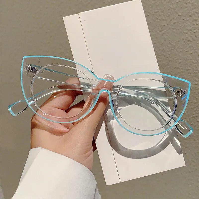 Anti Blue Light Glasses for Women Luxury Brand Designer Cat Eye Eyewear Fashion Punk Cartoon Line Frame Glasses
