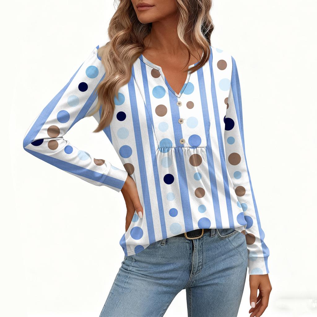 Women's Relaxed,Fit V,Neck Vintage Color,Blocked Floral Print Long,Sleeve Pullover Tee