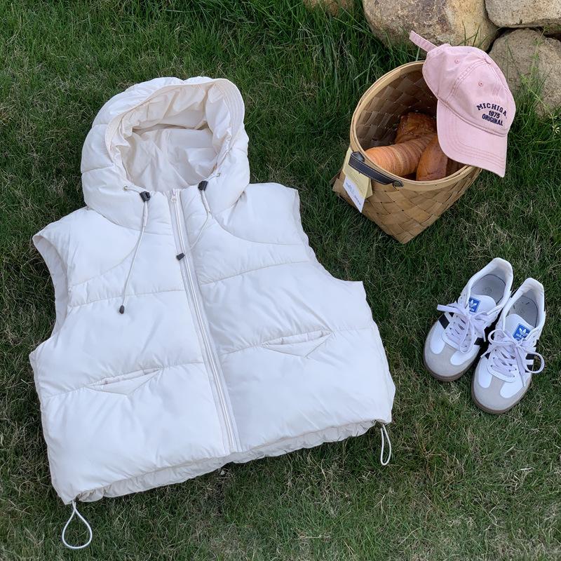 

New autumn and winter puffs turtle back thin and warm down cotton vest women s hooded short loose vest vest vest M
