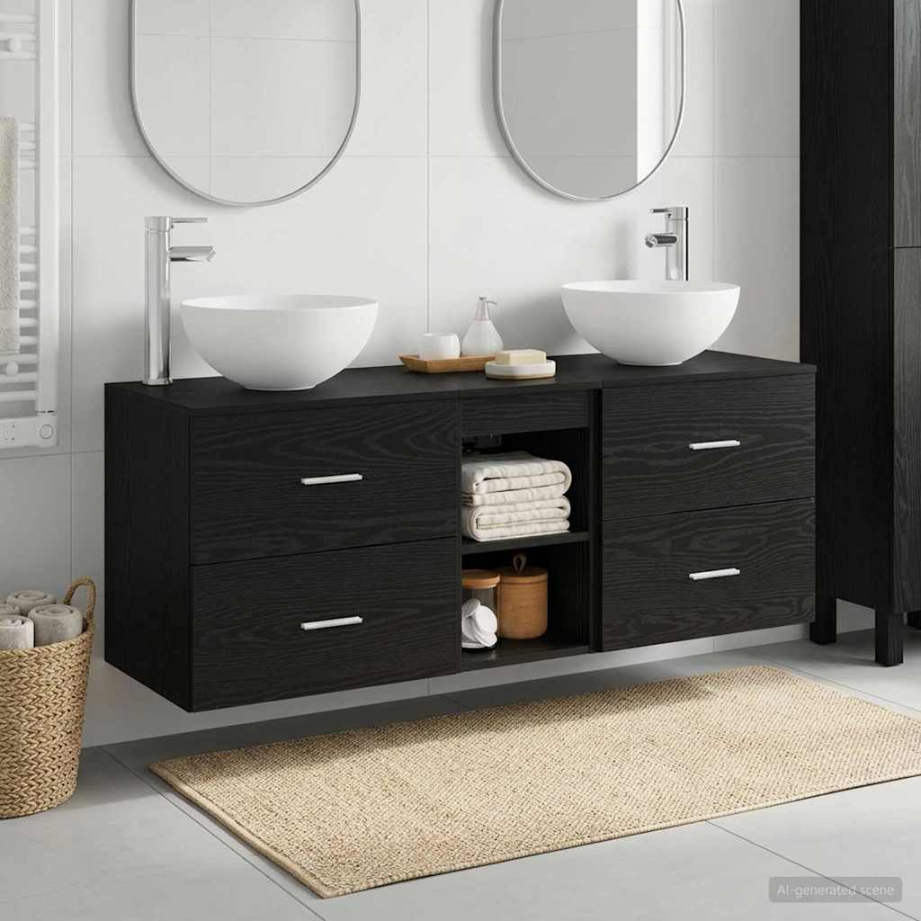 Bathroom Cabinet Set 3 Pcs Black Oak 49.5 X 41 X 64.5 Cm