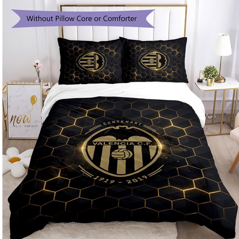 Valencia FC Printed 3PCS Bedding Set Breathable Duvet Cover with Pillowcases Decorative Bed Linen for Bedroom Home