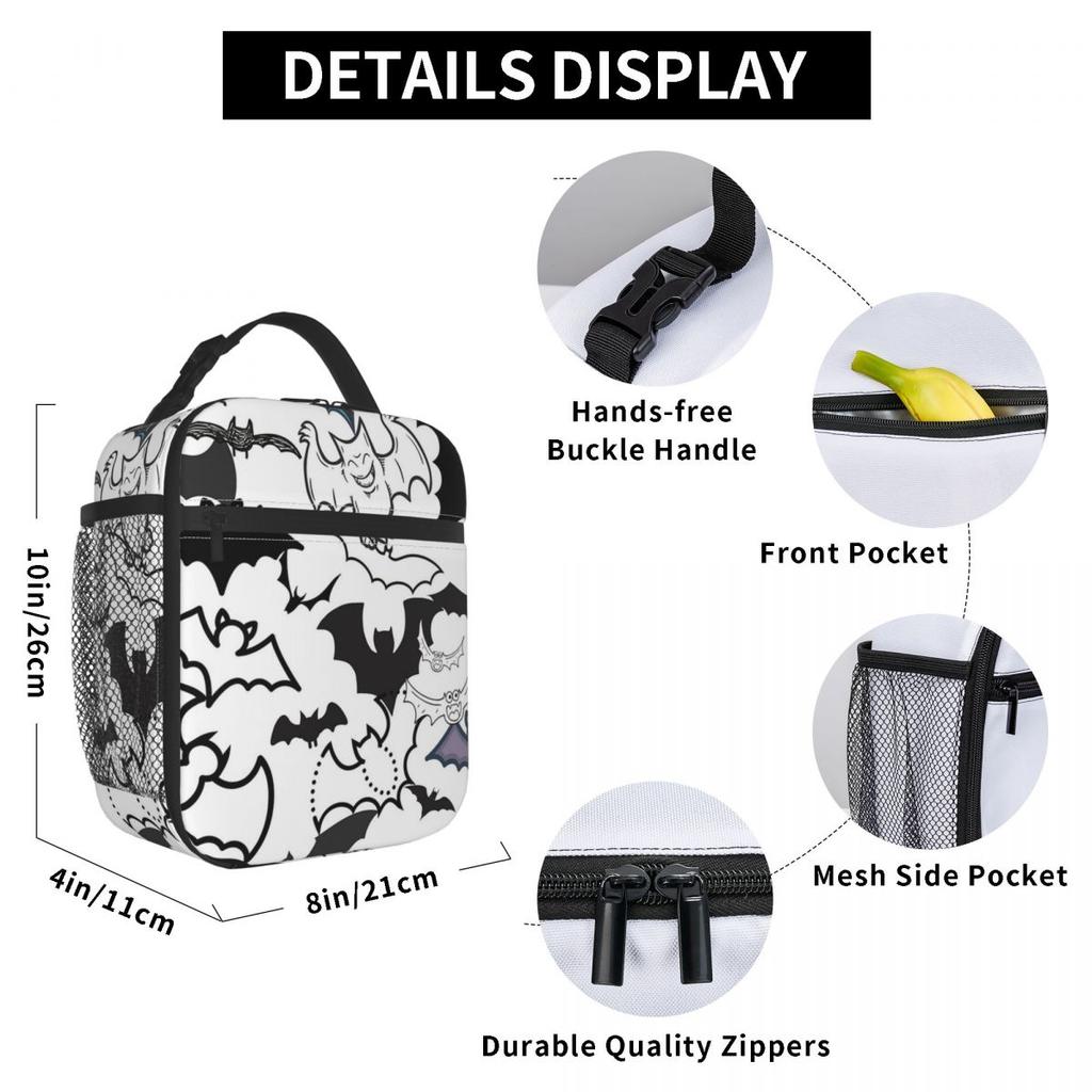 Colour Bat Halloween Day Of The Dead Insulated Lunch Bag for Women Kids Portable Food Boxes Thermal Lunch Box Tote