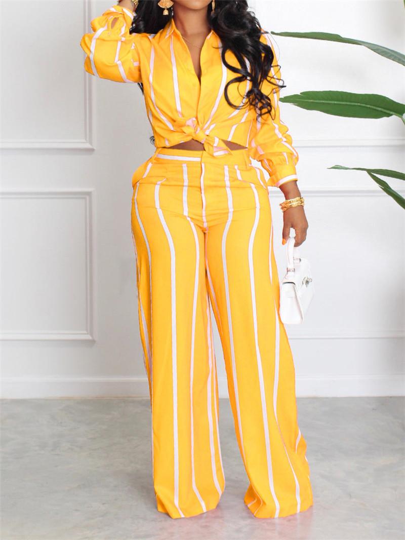 

Tooxika Женская полосатая рубашка с длинными рукавами и принтом, прямые брюки, комплект из двух предметов XXL