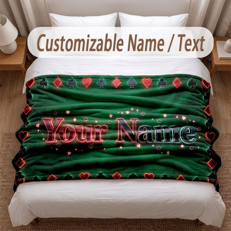 Cards Casino Theme Soft Blanket Personalized Custom Name Text Print Warm Blanket Home Sofa Bedroom Decor