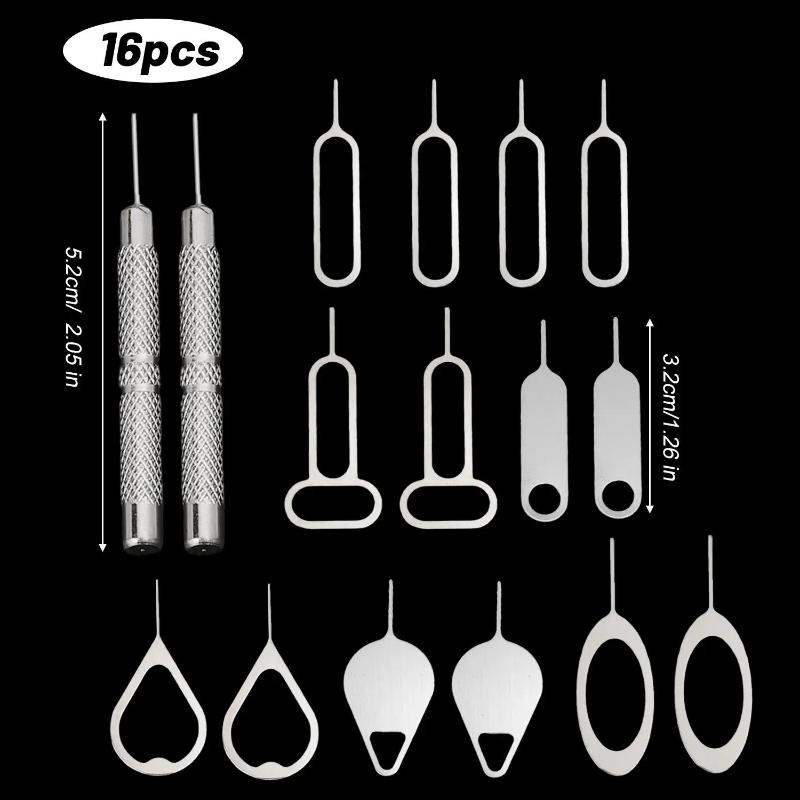 16Pcs/Set Broche d'éjection de carte SIM Aiguille Universelle pour téléphone portable Extracteur en Acier Porte-clés pour iPhone Samsung