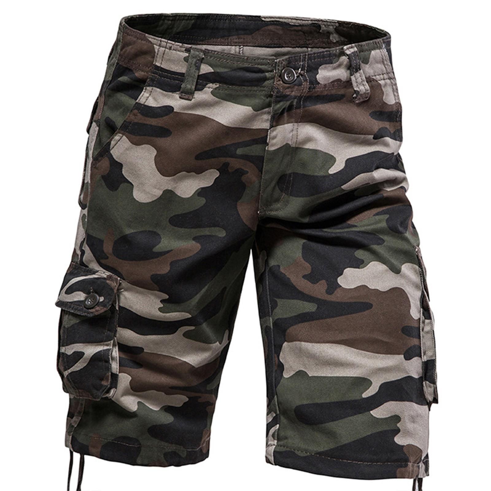 Men s Summer Multi-Pocket Cargo Shorts Men s Casual Fashion Color Loose Cargo Shorts 36