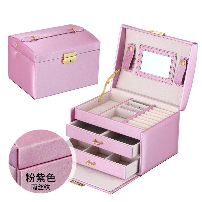 Three-layer Jewelry Storage Box with Lock Drawer Type Leather PU Earrings, Earrings, Rings, Jewelry Box Storage