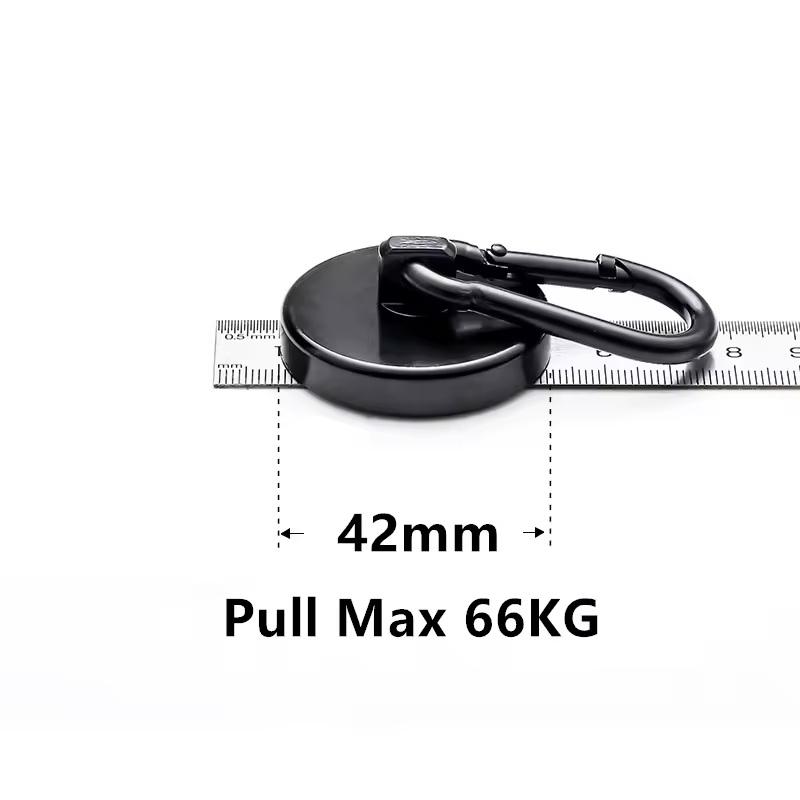 Strong Black Heavy Duty Neodymium Magnetic Hooks with Carabiner for Gym Bag Hanging Locker Storage Outdoor Activity Use
