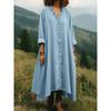 TIFICY Women's Fashion Spring Fall Solid Color Print Long Sleeve V-Neck Loose Waistline Casual Dresses