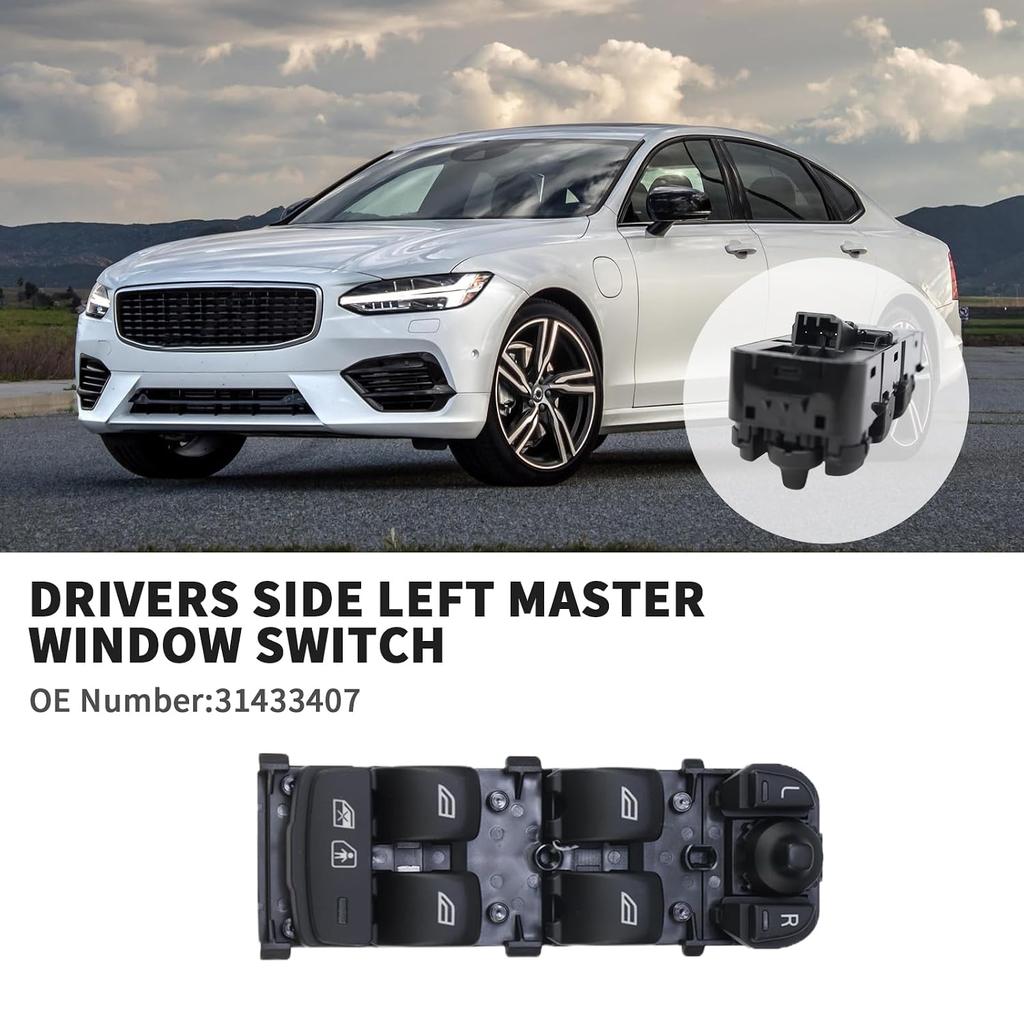 31433407 Drivers Side Left Master Window Switch 2016-2025 for Volvo Xc60 S60 S90 V90 XC90 Replacnt # 37SKV215 5145635A2 8EF010967761 2106667 26667