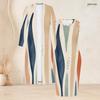 Women Plus Size Printed Two Piece Set Long Sleeve Open Front Cardigan Sleeveless Bodycon Dress