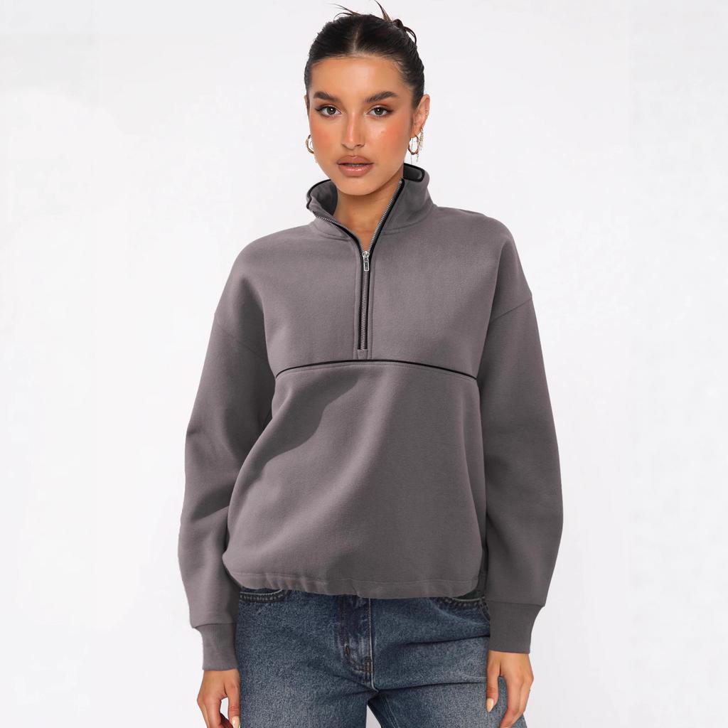 Damen S Halber Reißverschluss Langarm Sweatshirt Kontrastfarbe Lässiges Oberteil