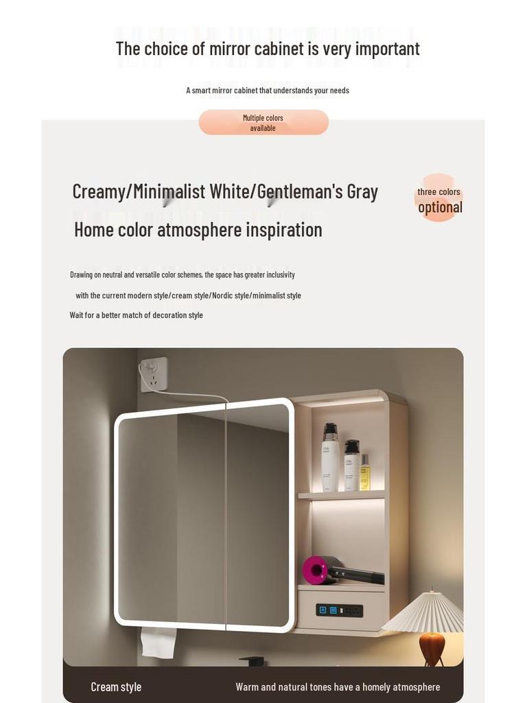 Arc Thickened Bathroom Smart Mirror Cabinet with Makeup Storage and Wall-Mounted Multi-Function Socket