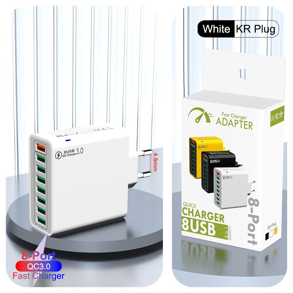 QC3.0 8-Port 30W Multi-USB Fast Charger for Mobile Phones - US/EU/KR Specs, High Power, Colorful Design