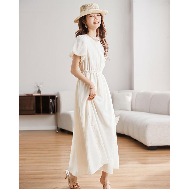 TERRE BLEUE Women's A-Line Bubble Sleeve Midi Dress