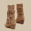 Fringe Women High Heels Boots Pointed Toe Heeled Shoes Winter Designer New Chunky Chelsea Boots Suede Shoes Mujer Botas