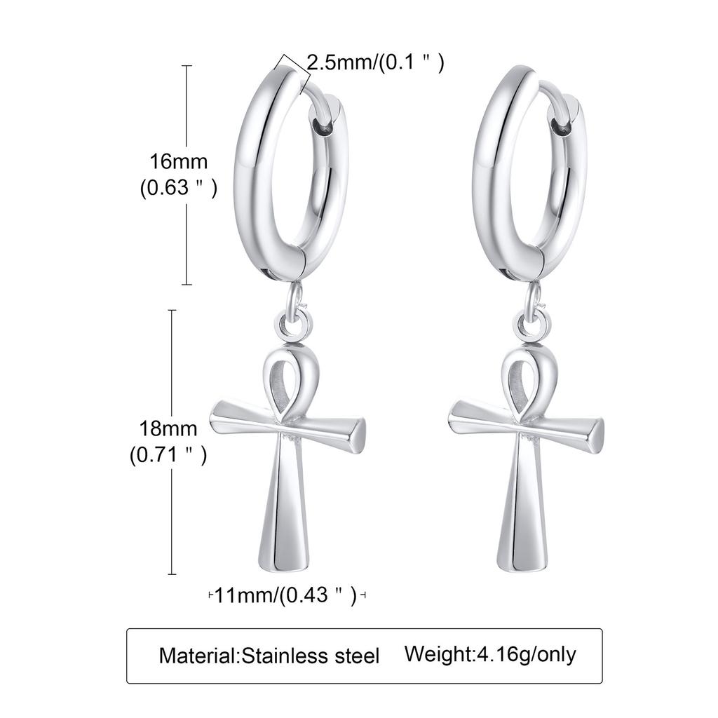 Orecchini a Cerchio Huggies con Croce Ankh per Uomo Donna, Orecchino Piercing Impermeabile in Acciaio Inossidabile, Gioiello Regalo con Croce Egizia