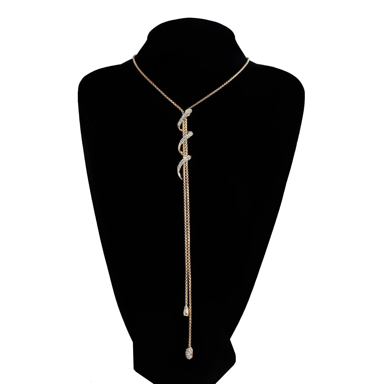 

European and American jewelry sexy diamond-encrusted snake pendant long necklace fashion ins wind sweater chain necklace золотой