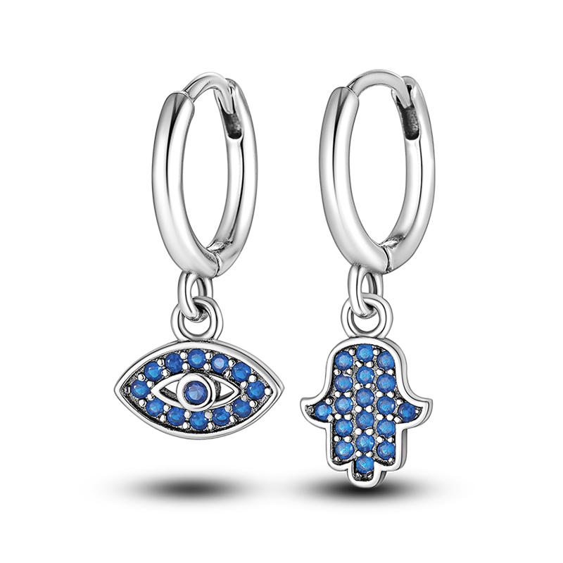 Fashion 925 Silver Color Earrings Blue Zircon Stars Moon Irregularity Earrings For Woman Fine Birthday Jewelry Gifts