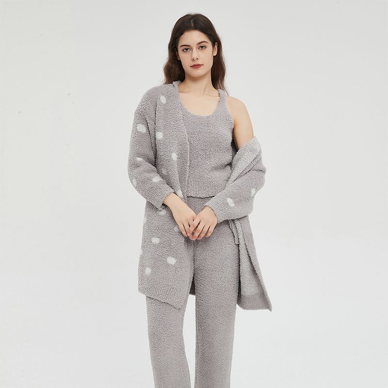 

Autumn and Winter Pajamas Women Autumn 2023 New Knit cardigan Vest Trousers Three-Piece Home Wear Women Can Be Worn outside Grey All yards