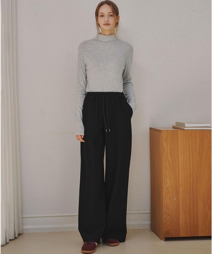 MALOUPE 2168 Brushed Four-Way Stretch Wide Pants (Black)