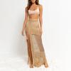 Women Beach Skirt High Waist Knitted Long Tassel Hollow Out See-through Floor Length Split Solid Color Bohemian Lady Bikini Cover-up Skirt