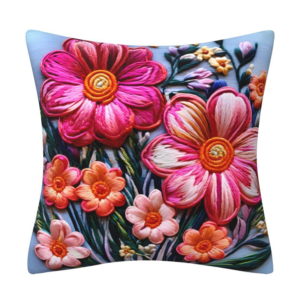 1pc Peach Skin Cushion Cover 2D Flat Print Oil Painting Floral Throw Pillow Case Colorful Flowers for Sofa Living Room Decor