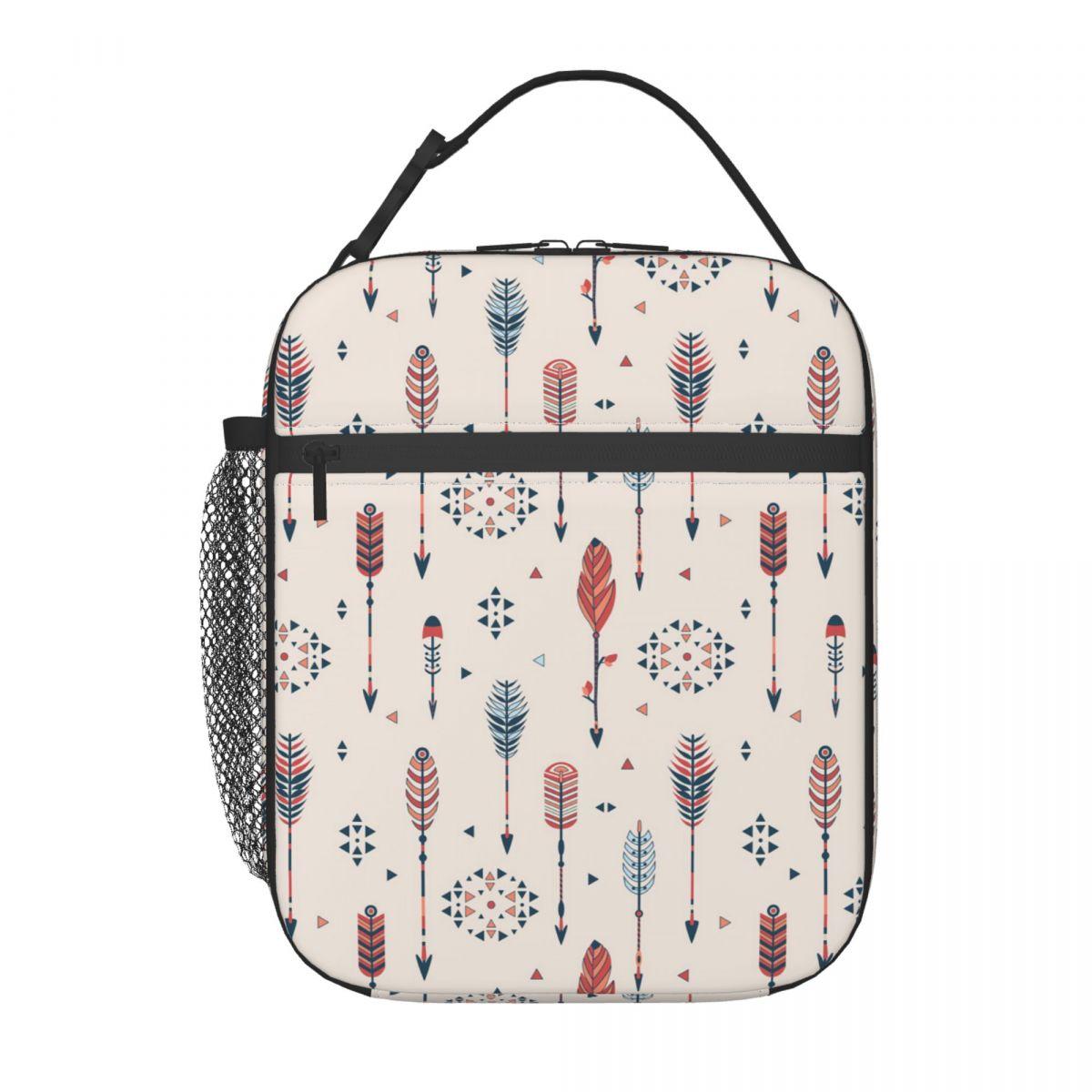 

White Bohemian Ethnic Tribal Print Insulated Lunch Bag for Women Kids Leakproof Food Boxes Thermal Lunch Box Tote One Size