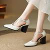Krazing Pot Sheepskin Suede Round Toe Size 41 Thick High Heels Buckle Office Lady Gladiator Autumn Pumps