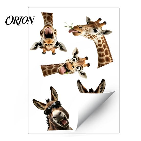 Non Adhesive Window Stickers for Home Funny Giraffe Donkey Static Cling, Removable Farm Animal Glass Customizable Size Decal Kitchen Guest Room, Cute