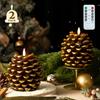2 Pcs Pinecone Flameless Candles with Remote Timer,LED Candles Battery Operated for Christmas,Real Wax Pine Cone Flickering Candles for Holiday