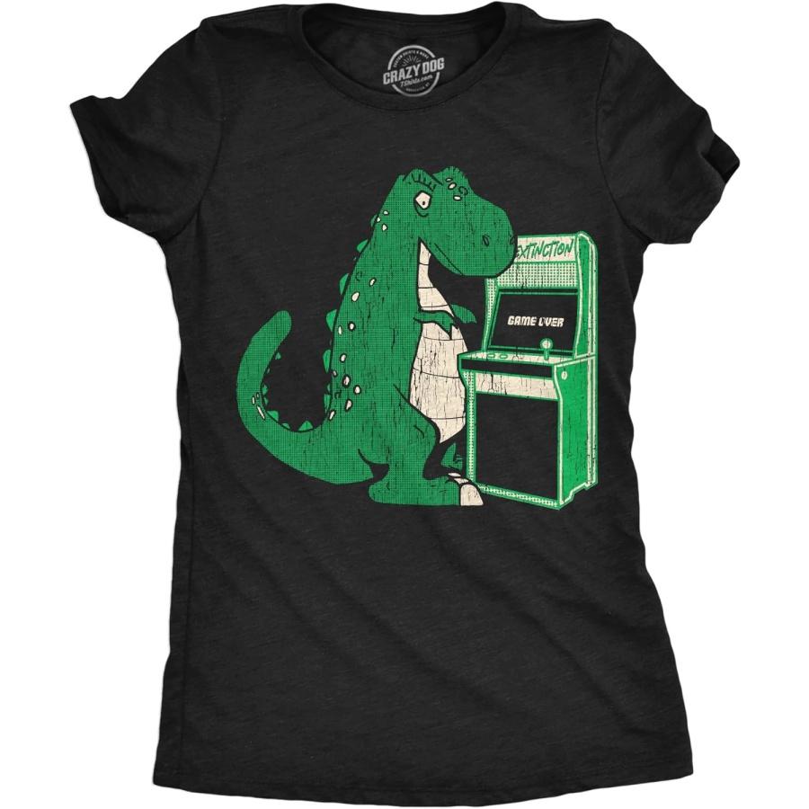 Женская футболка с принтом T-Rex  Game Over  Смешная ретро-футболка по видеоиграм для женщин XXXXXL разноцветный
