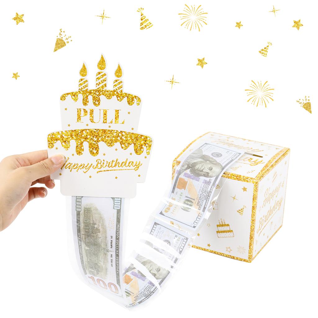 Schwarzgoldene Geburtstags-Geldschein-Geschenkbox „Happy Birthday“ Bargeld-Geschenkbox Bargeld Rosagold Geldscheinklammer Überraschungs-Geburtstagsparty-Zubehör