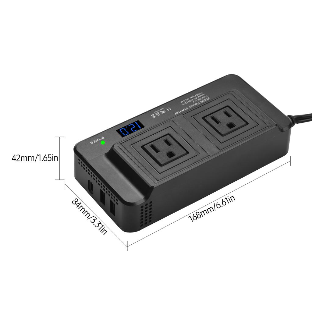 200W Power Inverter Přenosný DC 12V na AC 110V Invertor do auta Transformátor s duálním