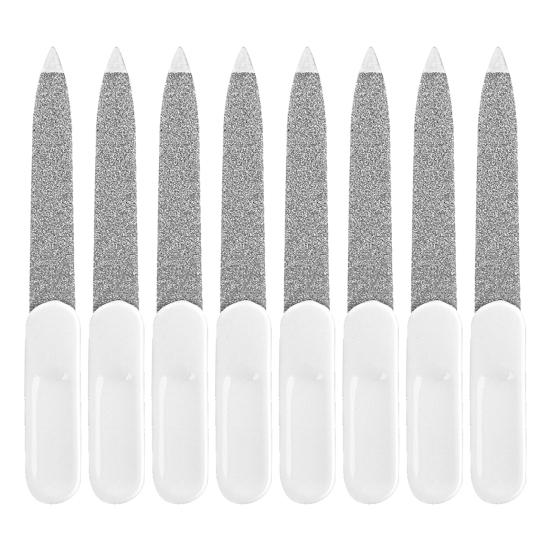 8Pcs Double-sided Metal Nail File with Ergonomic Non-slip Handle Professional Men Women Stainless Steel Gel Acrylic Fingernail File Emery Board