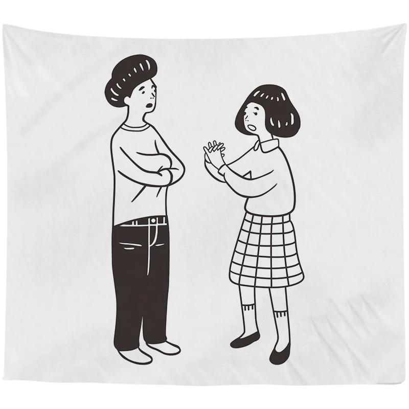 Абстрактная пара Простые линии Фон Ткань Подвесной прокат Общежитие Прикроватное — фото 12