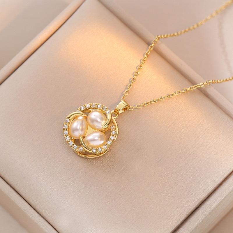 Necklace for women - japanese & korean style, french court retro faux pearl pendant choker