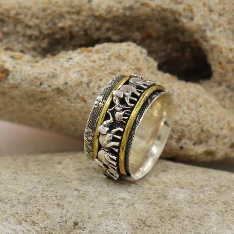 Új Vintage Creative Exquisite kéttónusú galvanizált 3D elefánt divat férfi és női gyűrűk