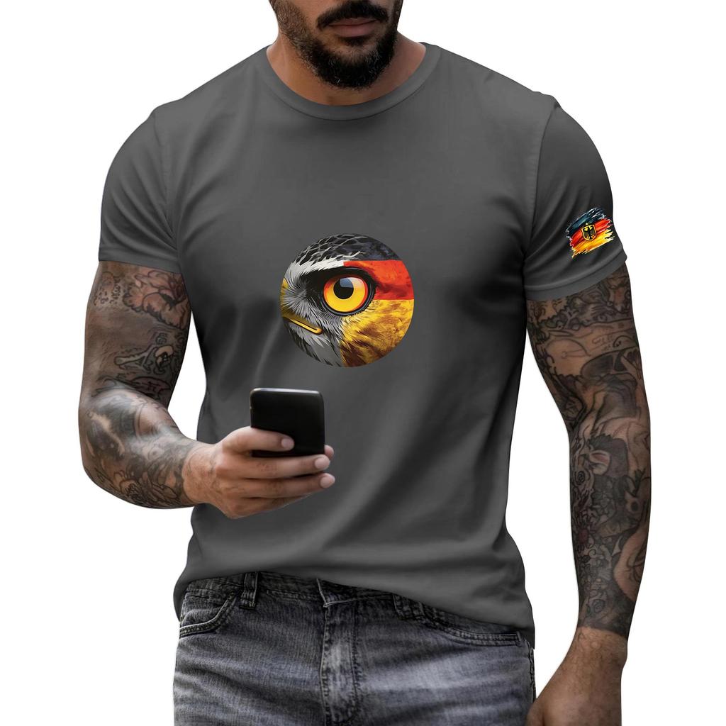 Men's Short Sleeve Crew Neck T-Shirt Germany Graphic Print Split Design Casual Top for Everyday Wear