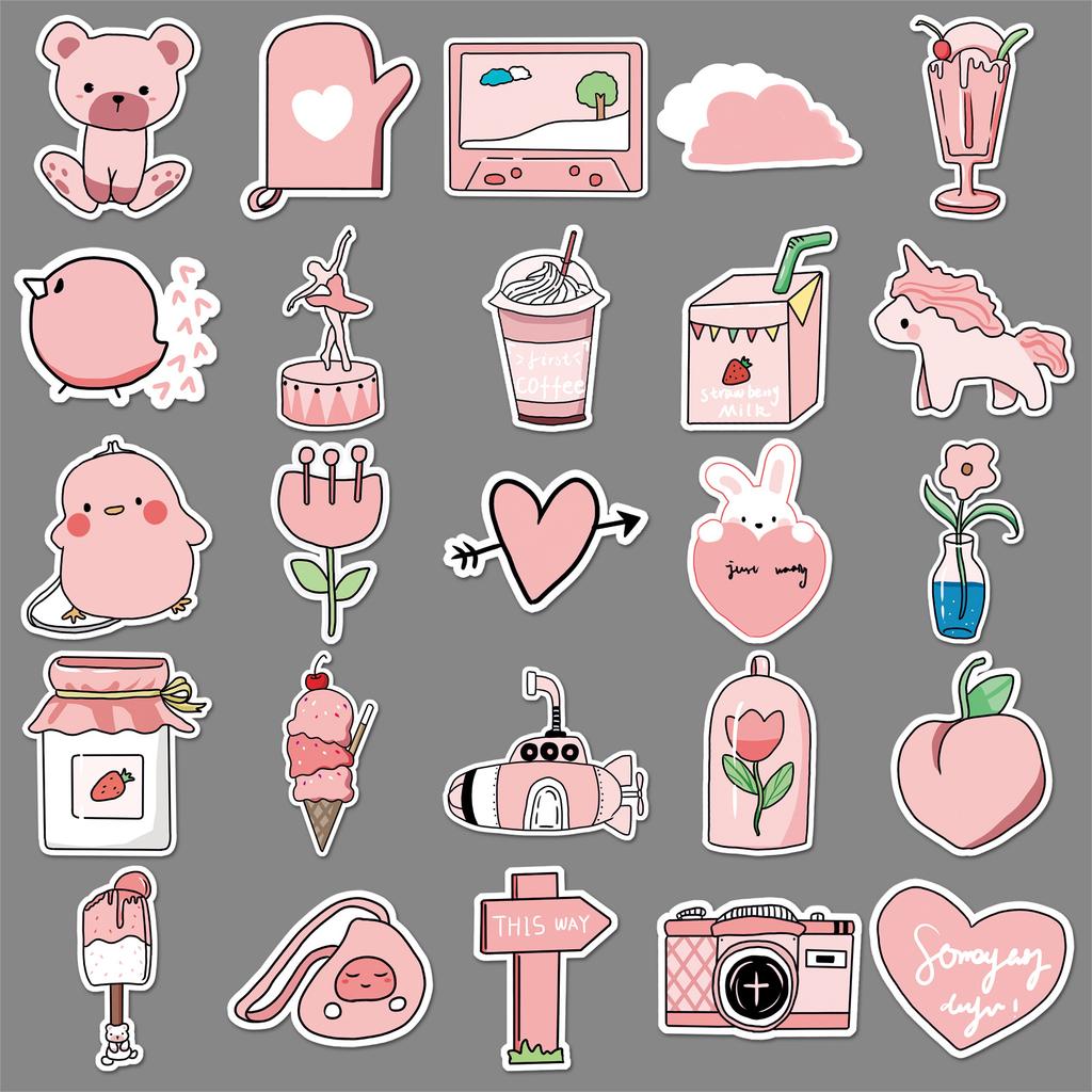 50 Pink Doodle Fresh Cute Guka Creative Decoration DIY Milk Tea Cup Suitcase Stickers