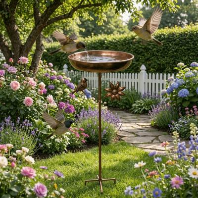 Retro Iron Garden Birdbath Anti-leakage Standing Bird Basin Bird Feeding Station  Yard