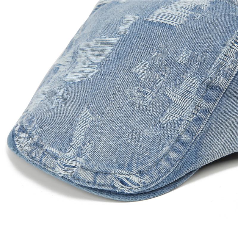 Washed Denim Forward Beret Hat For Women Visors Sun Protection Casual Vintage British Style Cap For Men Gift Latest Summer Blue