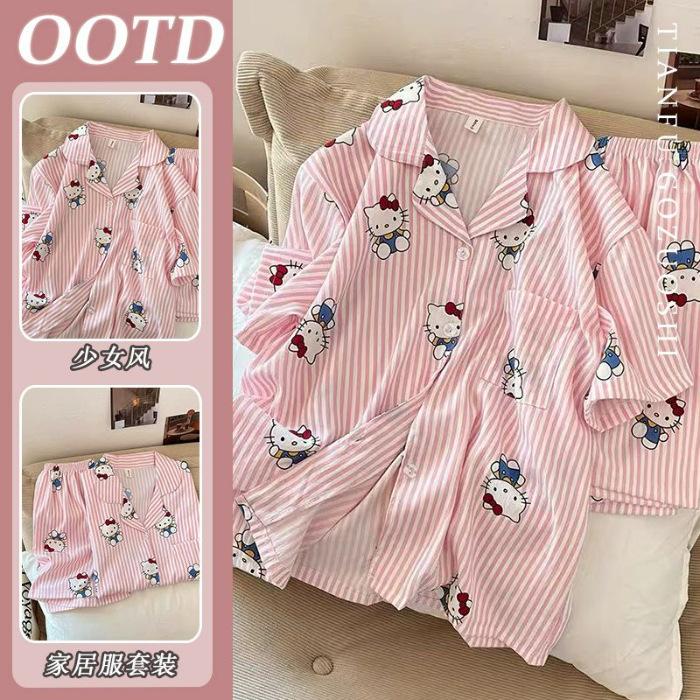 

[High-quality imitation cotton] Sweet casual long-sleeved pajamas for women s spring and autumn new cute outer wear M
