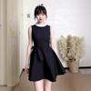 Lined Hepburn Style Sleeveless Black Dress Women's Waist A-shaped Skirt Thousand Gold High-end Skirt Summer New