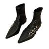 Pointed femininity versatile square and small short boots design sense belt buckle fashion boots