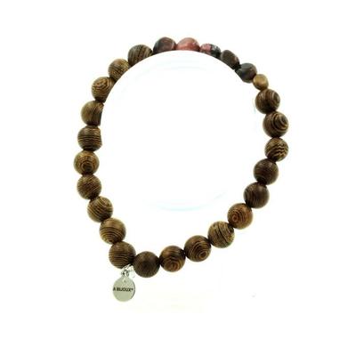Stones and Minerals. Rhodochrosite Bracelet from Brazil + 8 Mm Wooden Beads. Made In France.