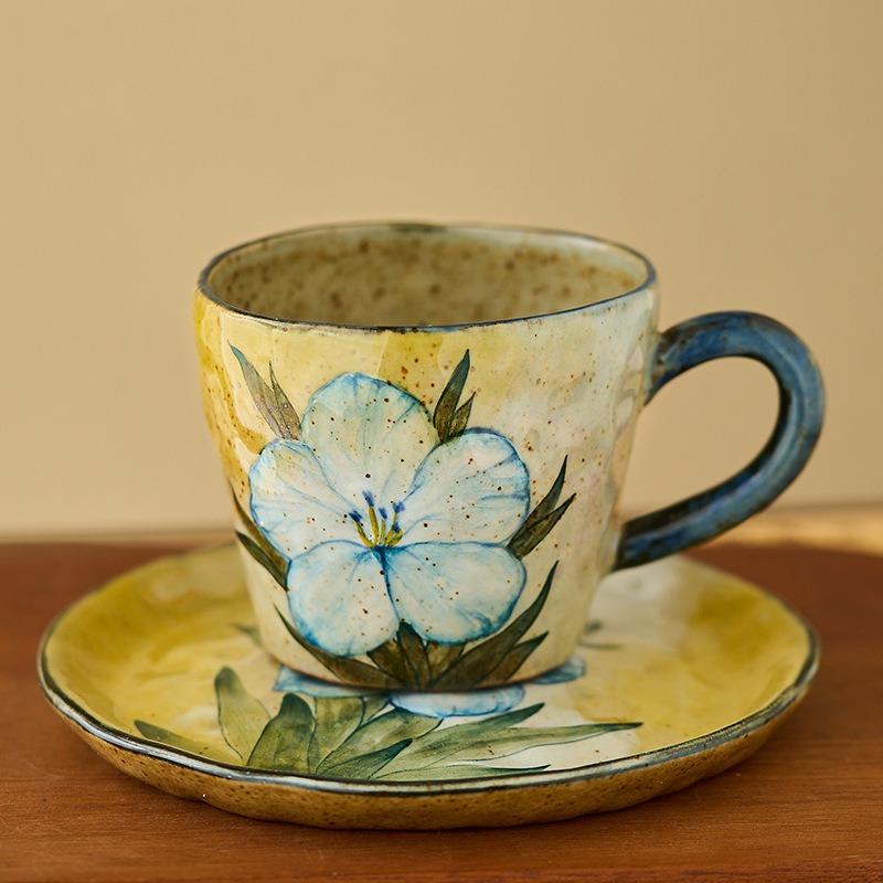 

Hand Painted Lotus Underglaze Coffee Cup with Saucer Jingdezhen Chinese Style Large Capacity Mug for Tea Milk Water Drinkware 200-400ml